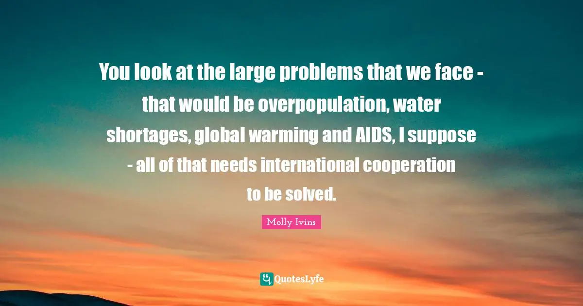 You look at the large problems that we face - that would be overpopulation, water shortages, global warming and AIDS, I suppose - all of that needs international cooperation to be solved.