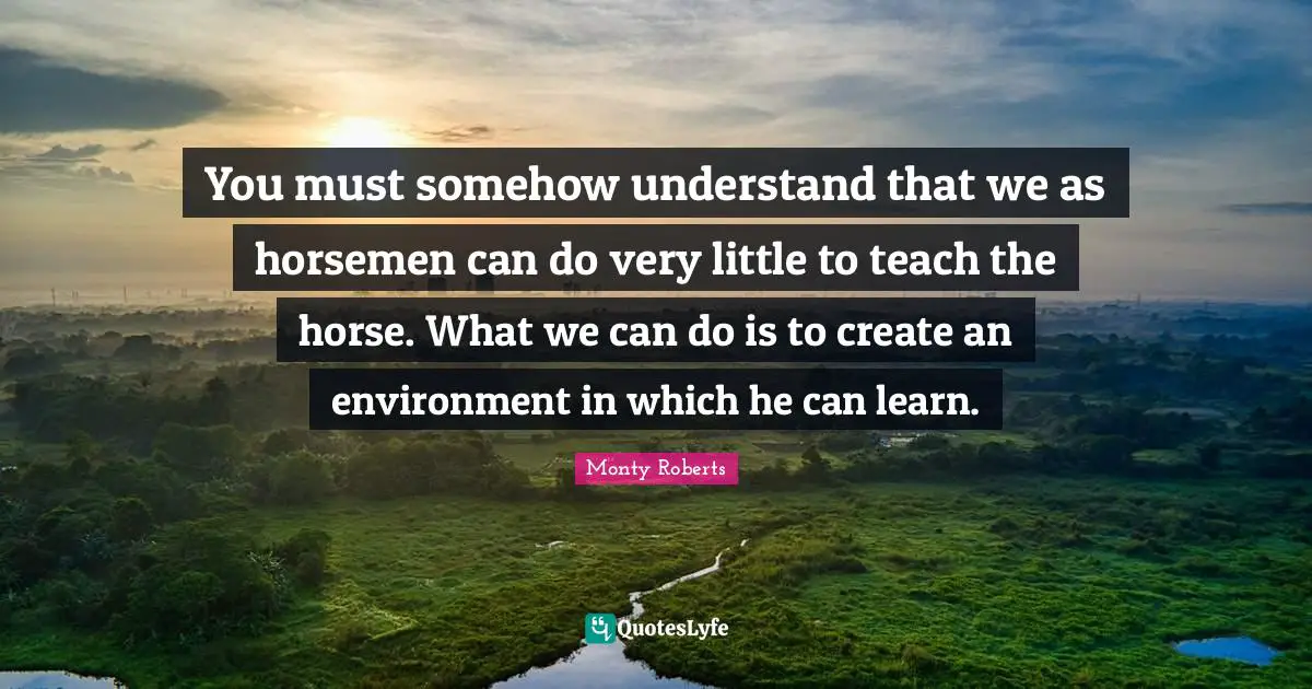 Horsemen Quotes: "You must somehow understand that we as horsemen can do very little to teach the horse. What we can do is to create an environment in which he can learn."