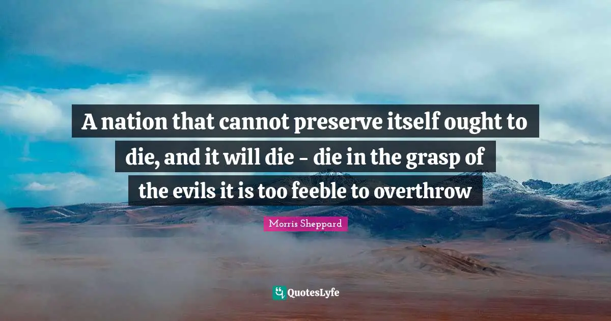 A nation that cannot preserve itself ought to die, and it will die - die in the grasp of the evils it is too feeble to overthrow