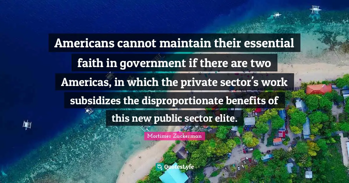 Americans cannot maintain their essential faith in government if there are two Americas, in which the private sector's work subsidizes the disproportionate benefits of this new public sector elite.