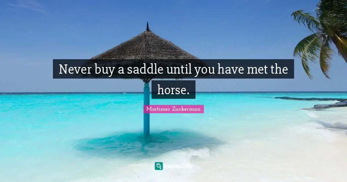 Never buy a saddle until you have met the horse.