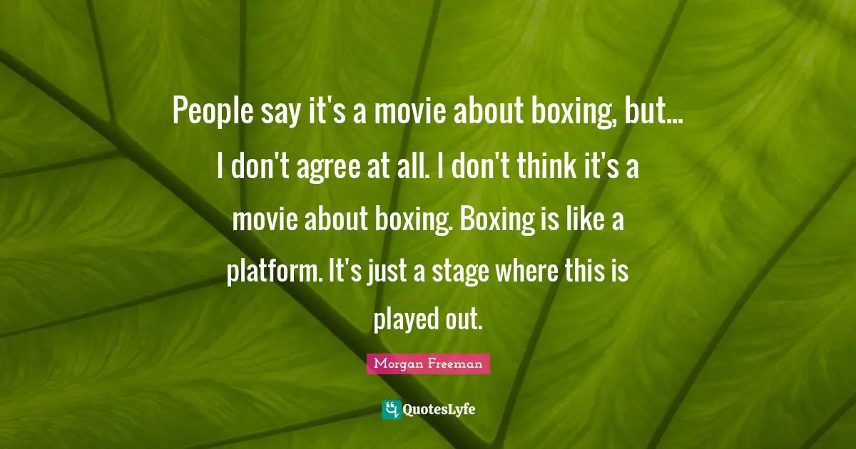 People say it's a movie about boxing, but... I don't agree at all. I don't think it's a movie about boxing. Boxing is like a platform. It's just a stage where this is played out.