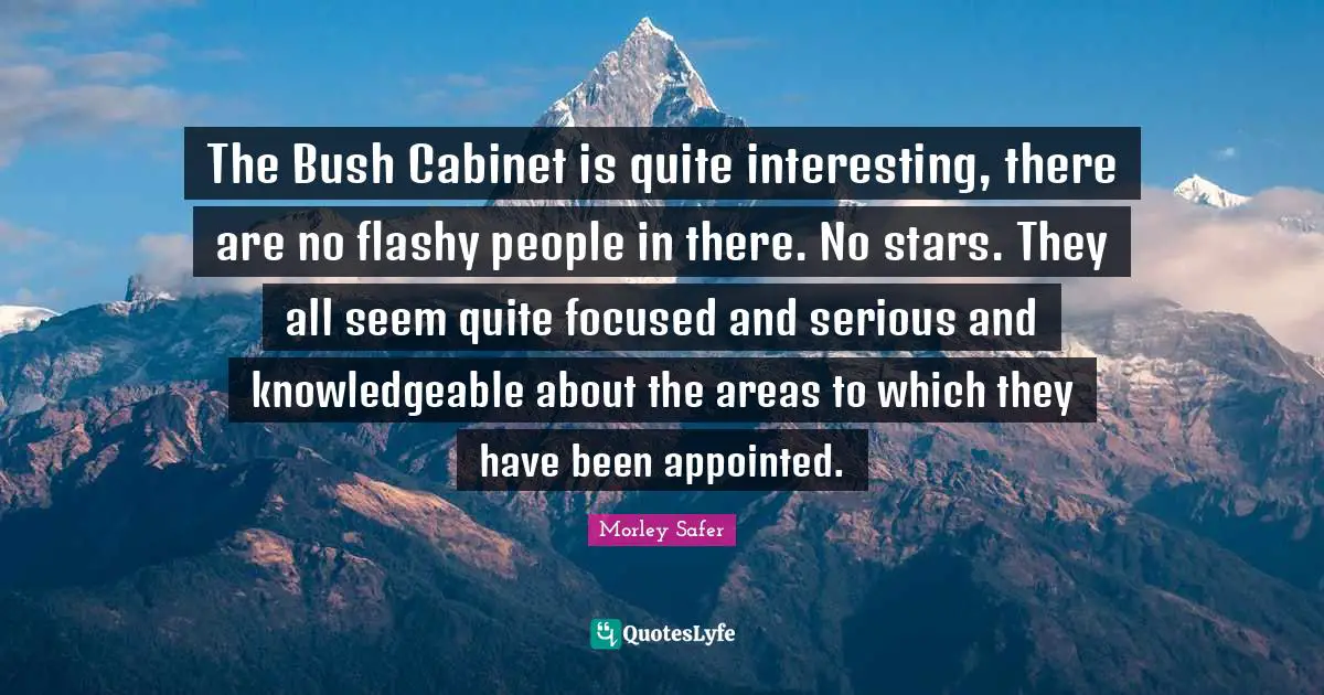 Morley Safer Quotes: "The Bush Cabinet is quite interesting, there are no flashy people in there. No stars. They all seem quite focused and serious and knowledgeable about the areas to which they have been appointed."