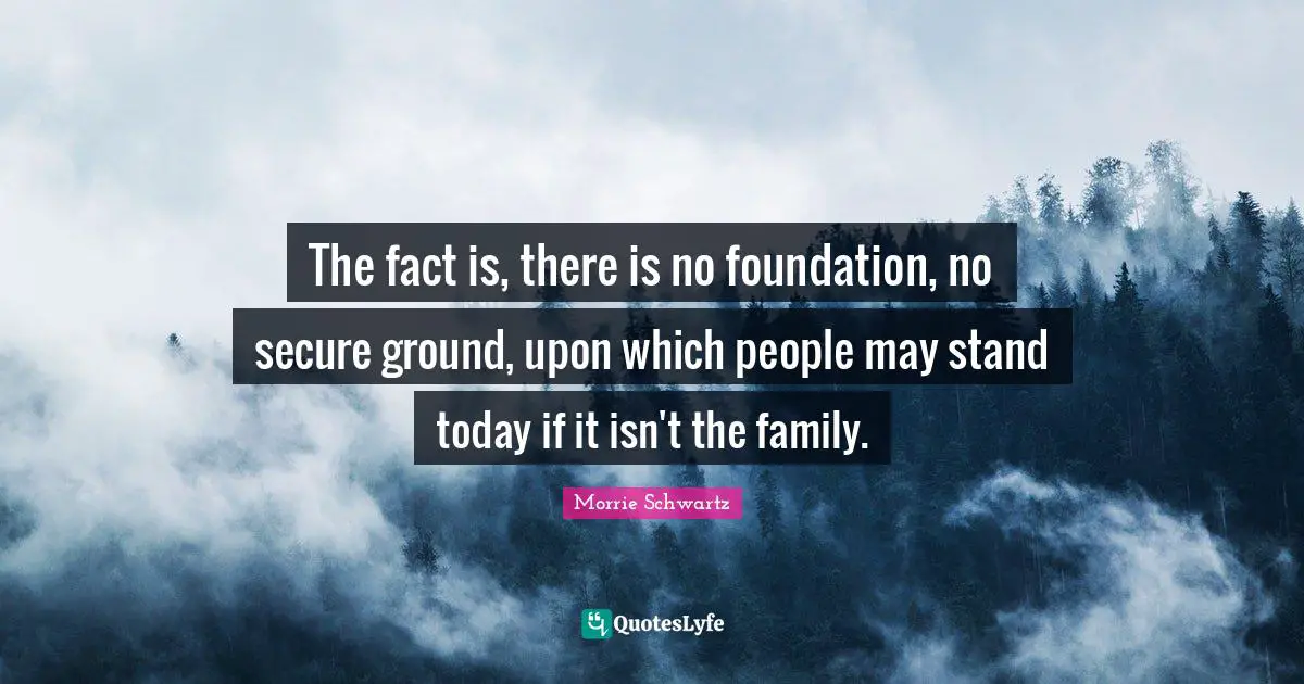 The fact is, there is no foundation, no secure ground, upon which people may stand today if it isn't the family.
