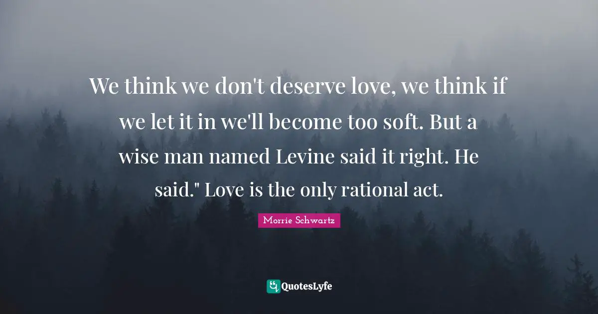 Rational Quotes: "We think we don't deserve love, we think if we let it in we'll become too soft. But a wise man named Levine said it right. He said." Love is the only rational act."
