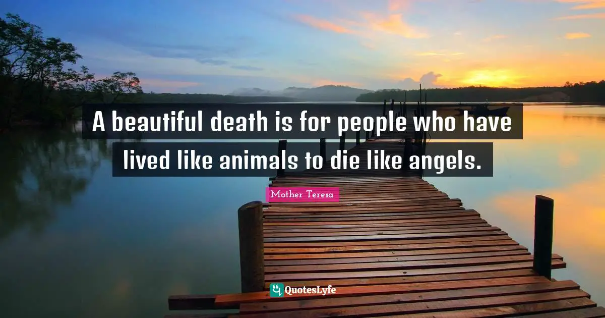 A beautiful death is for people who have lived like animals to die like angels.