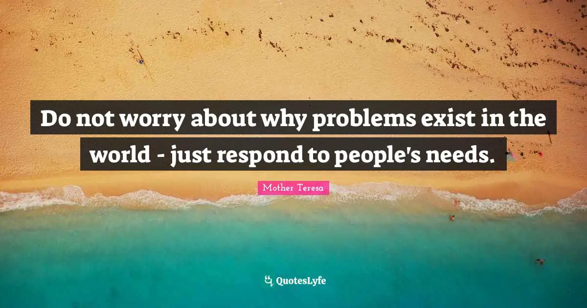 Do not worry about why problems exist in the world - just respond to people's needs.