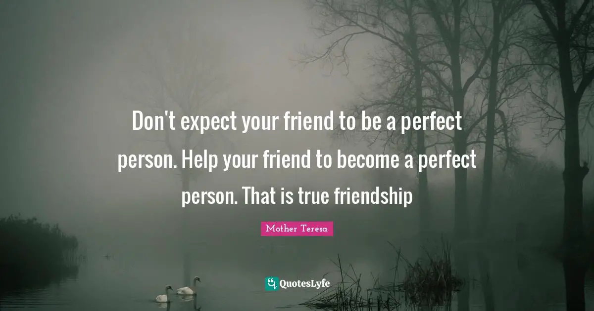 True Friendship Quotes: "Don't expect your friend to be a perfect person. Help your friend to become a perfect person. That is true friendship"