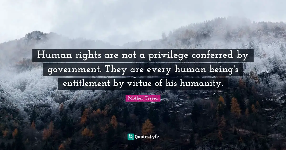 Human Rights Quotes: "Human rights are not a privilege conferred by government. They are every human being's entitlement by virtue of his humanity."
