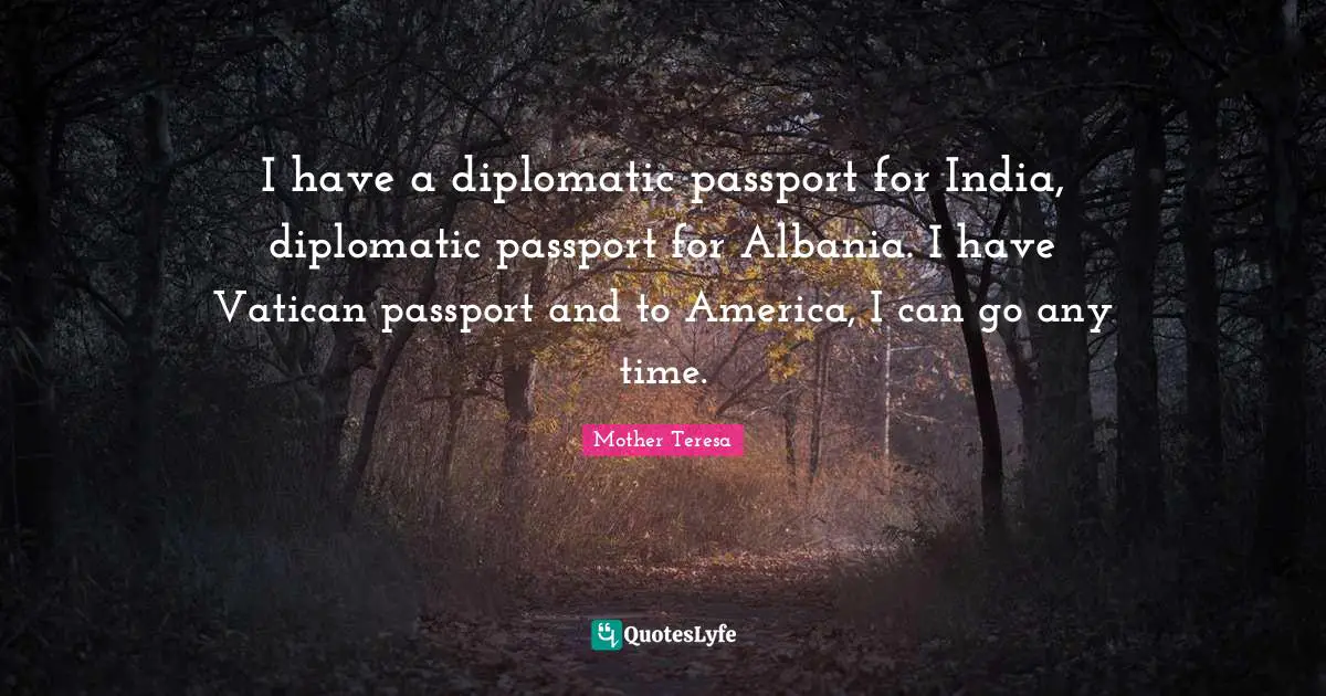 I have a diplomatic passport for India, diplomatic passport for Albania. I have Vatican passport and to America, I can go any time.