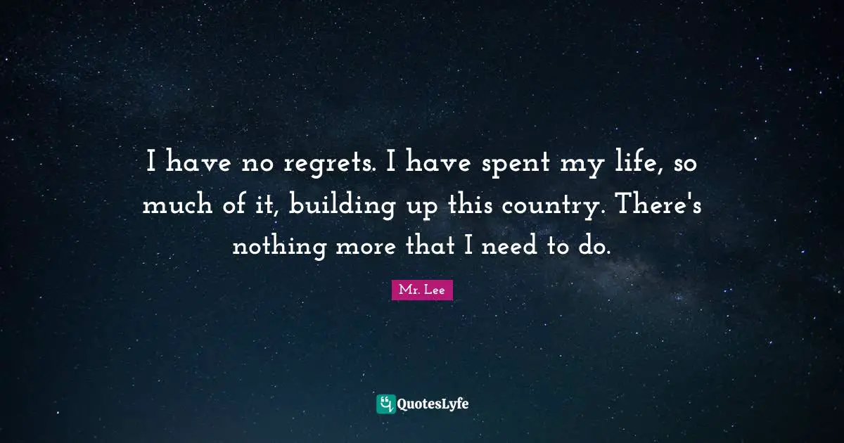 I have no regrets. I have spent my life, so much of it, building up this country. There's nothing more that I need to do.