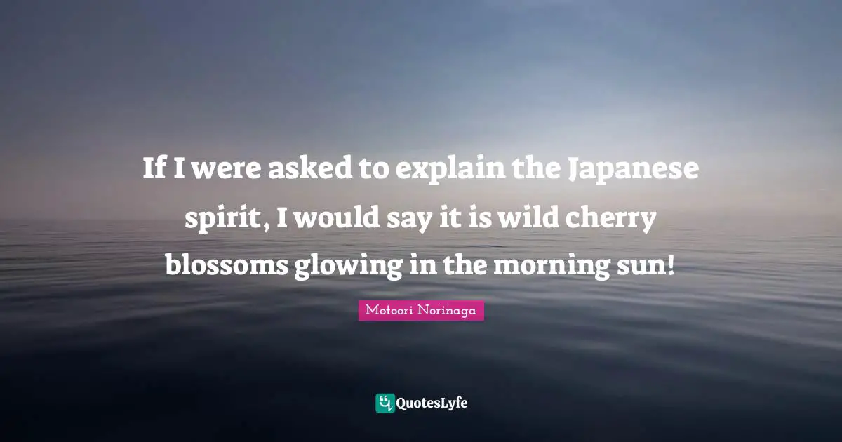 If I were asked to explain the Japanese spirit, I would say it is wild cherry blossoms glowing in the morning sun!