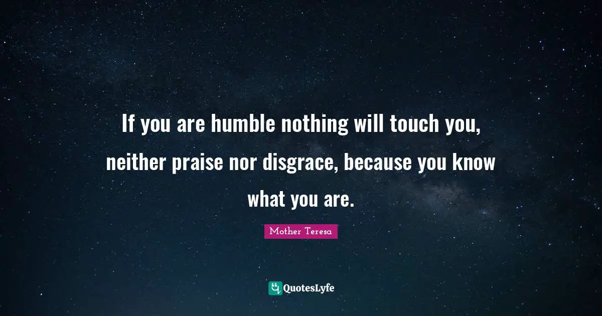 If you are humble nothing will touch you, neither praise nor disgrace, because you know what you are.
