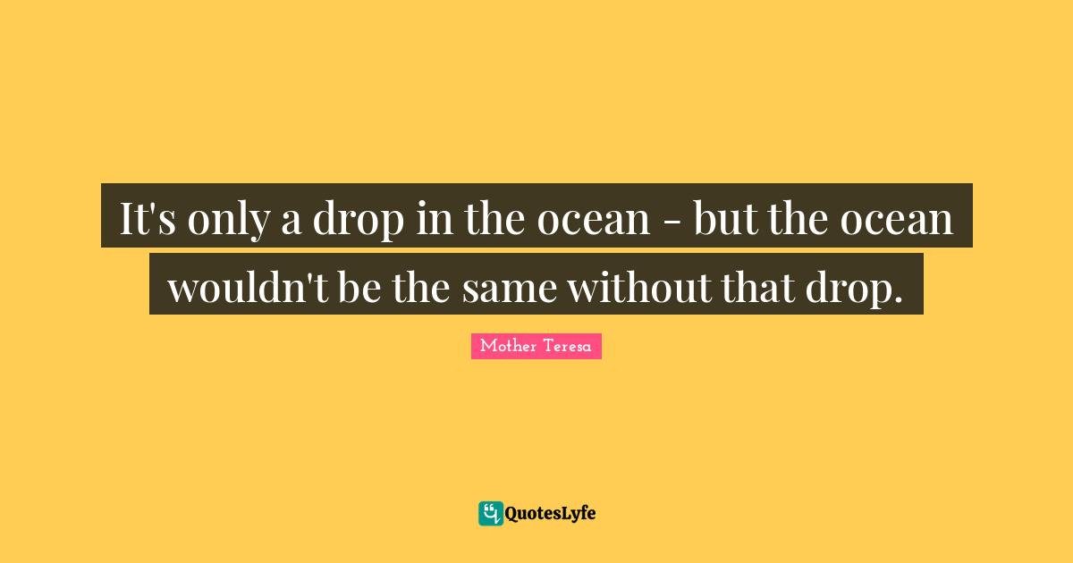 It's only a drop in the ocean - but the ocean wouldn't be the same without that drop.