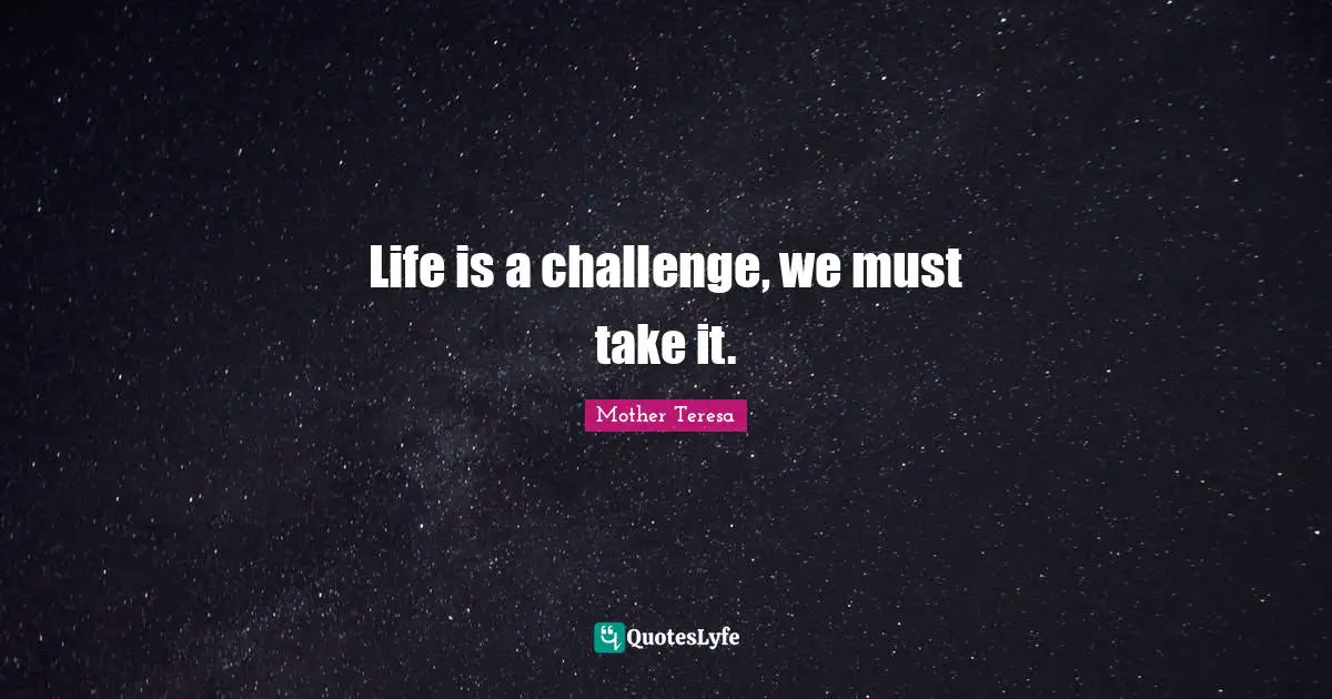 Life is a challenge, we must take it.