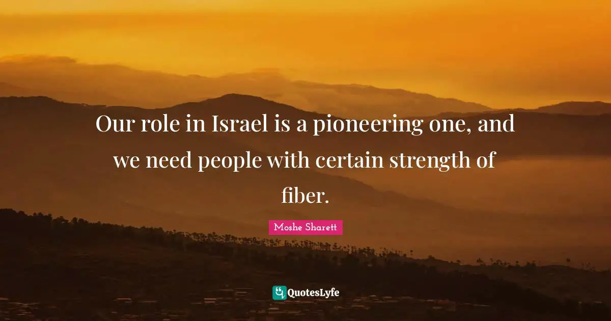 Our role in Israel is a pioneering one, and we need people with certain strength of fiber.
