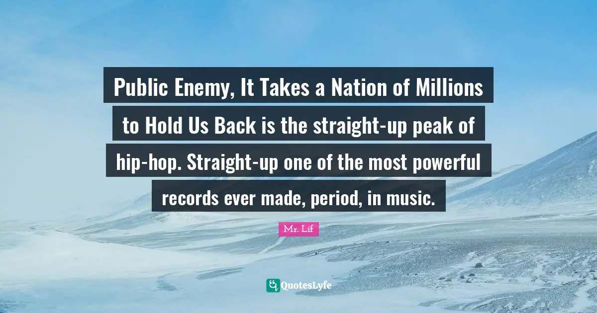 Public Enemy, It Takes a Nation of Millions to Hold Us Back is the straight-up peak of hip-hop. Straight-up one of the most powerful records ever made, period, in music.