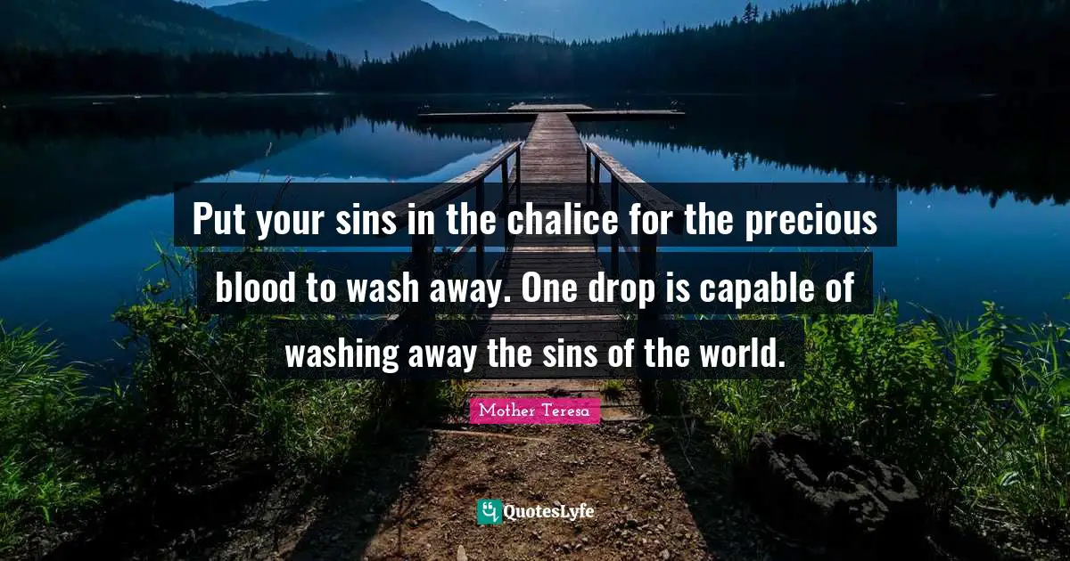 Washing Quotes: "Put your sins in the chalice for the precious blood to wash away. One drop is capable of washing away the sins of the world."