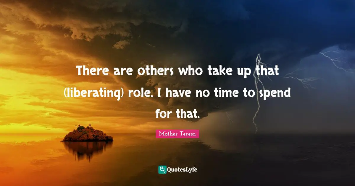 There are others who take up that (liberating) role. I have no time to spend for that.