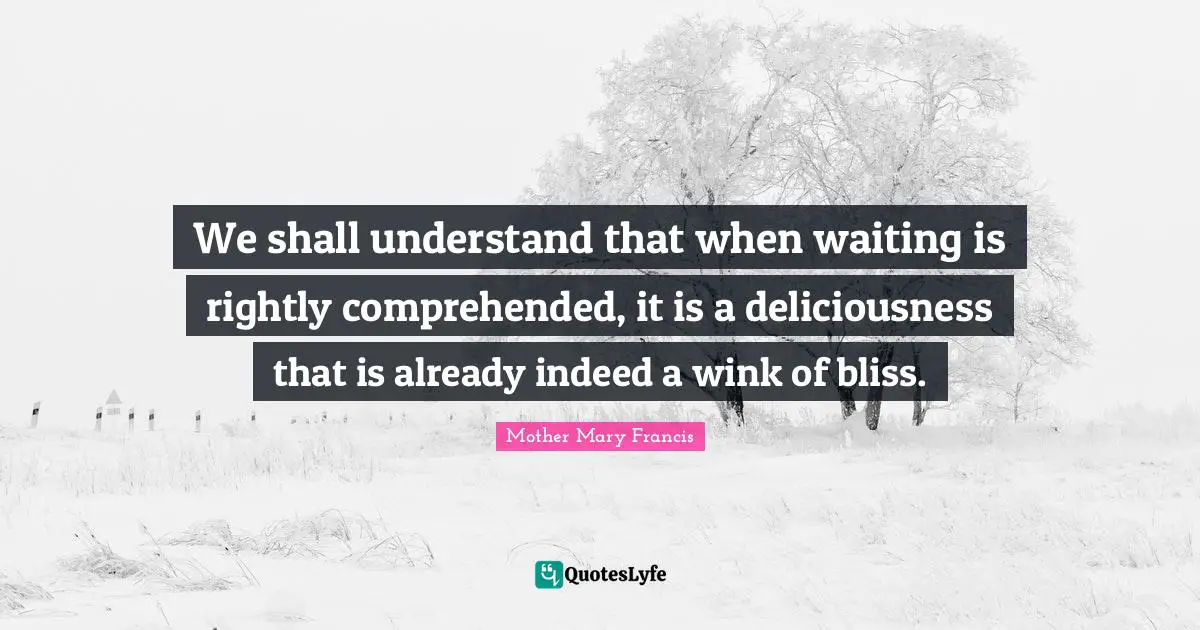 We shall understand that when waiting is rightly comprehended, it is a deliciousness that is already indeed a wink of bliss.