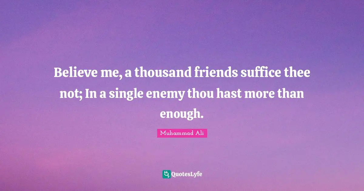 Believe me, a thousand friends suffice thee not; In a single enemy thou hast more than enough.