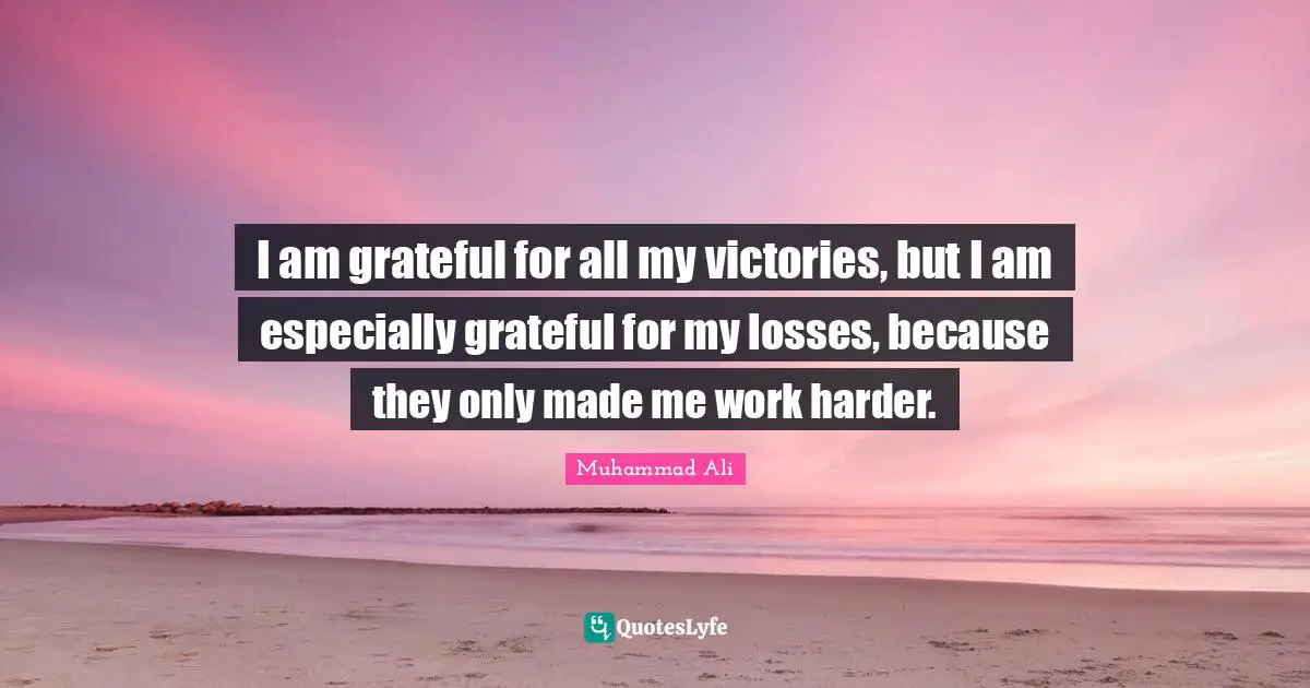 I am grateful for all my victories, but I am especially grateful for my losses, because they only made me work harder.