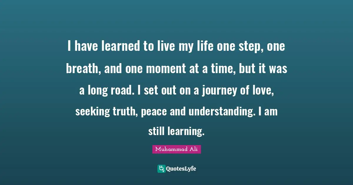 Cherish Every Moment Quotes: "I have learned to live my life one step, one breath, and one moment at a time, but it was a long road. I set out on a journey of love, seeking truth, peace and understanding. I am still learning."