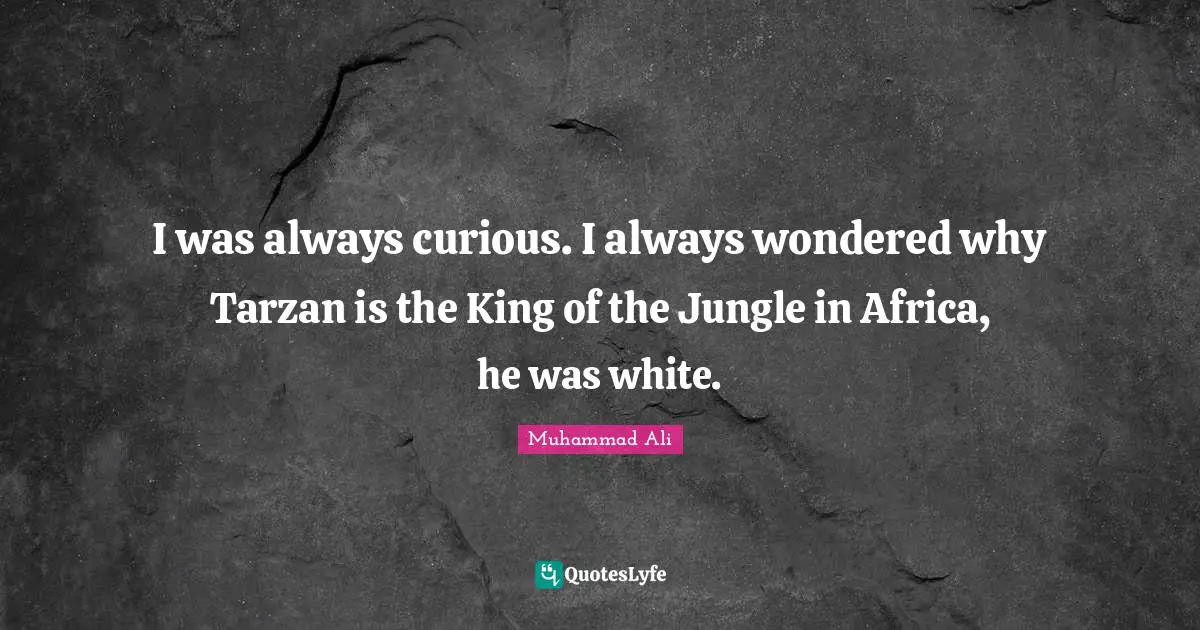 I was always curious. I always wondered why Tarzan is the King of the Jungle in Africa, he was white.
