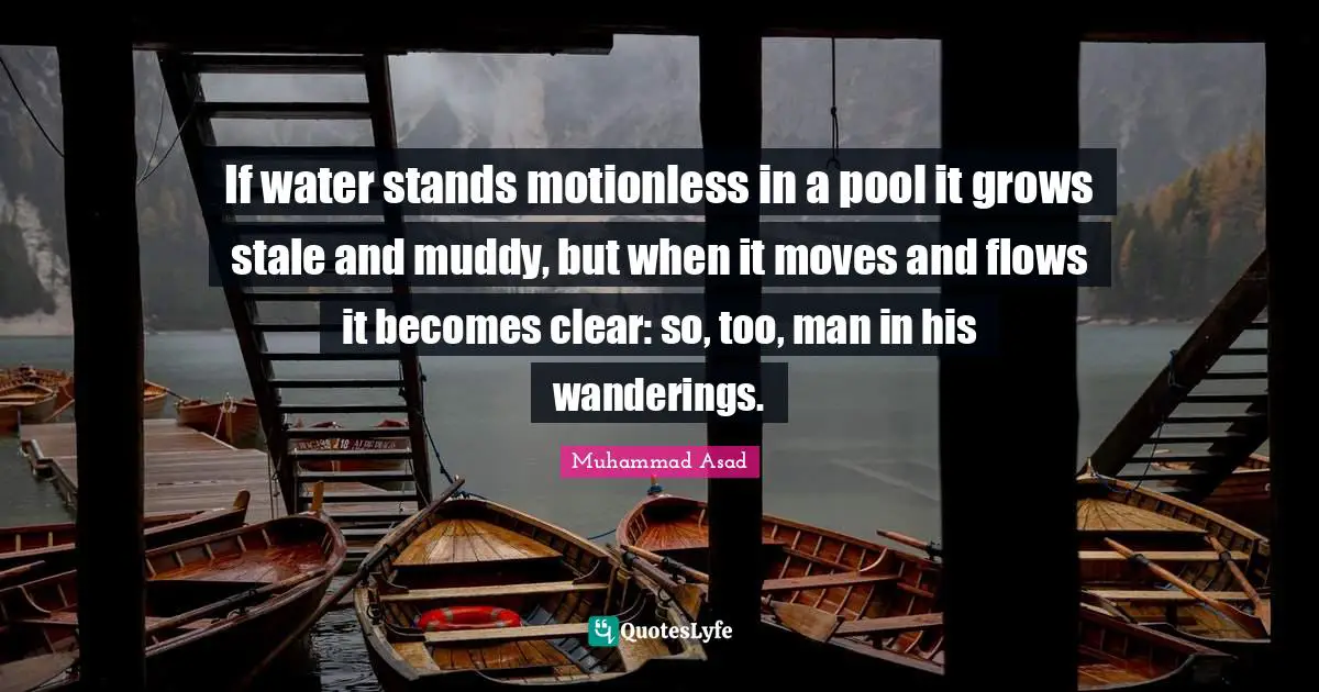 Muhammad Asad Quotes: "If water stands motionless in a pool it grows stale and muddy, but when it moves and flows it becomes clear: so, too, man in his wanderings."