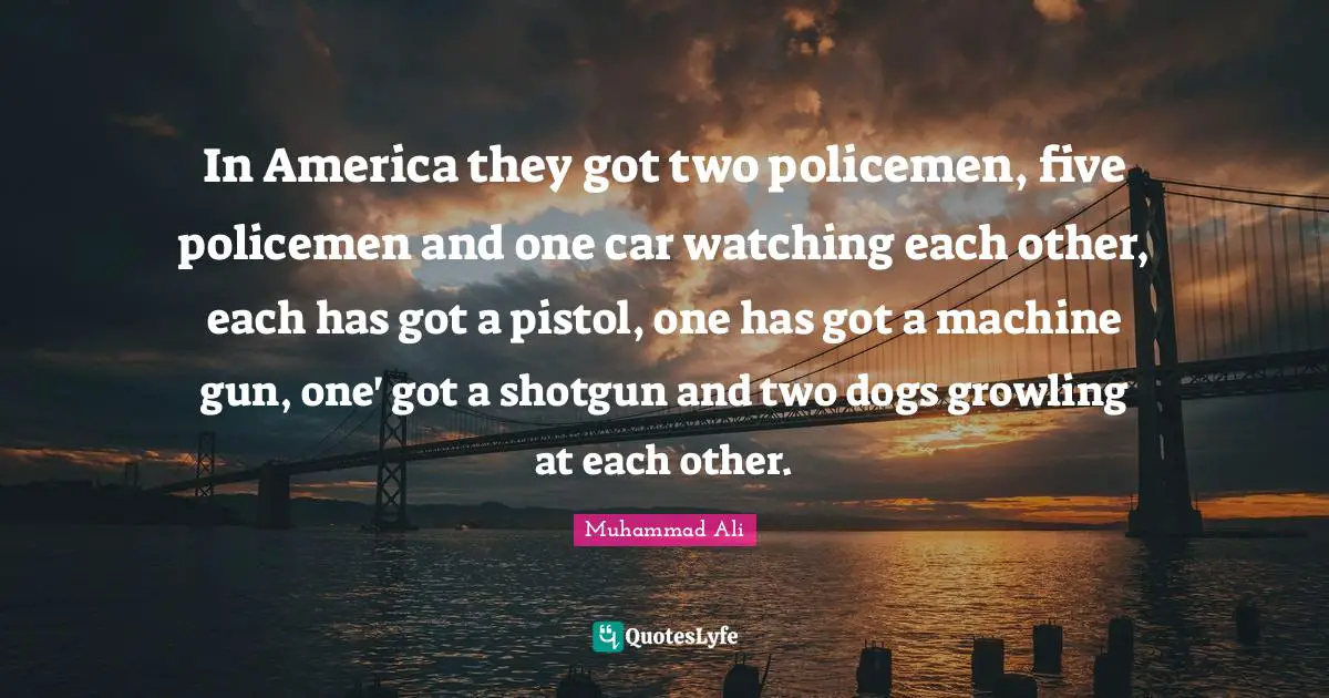 In America they got two policemen, five policemen and one car watching each other, each has got a pistol, one has got a machine gun, one' got a shotgun and two dogs growling at each other.