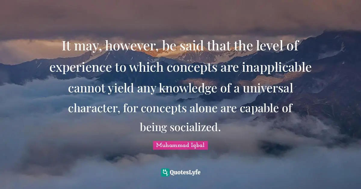 It may, however, be said that the level of experience to which concepts are inapplicable cannot yield any knowledge of a universal character, for concepts alone are capable of being socialized.