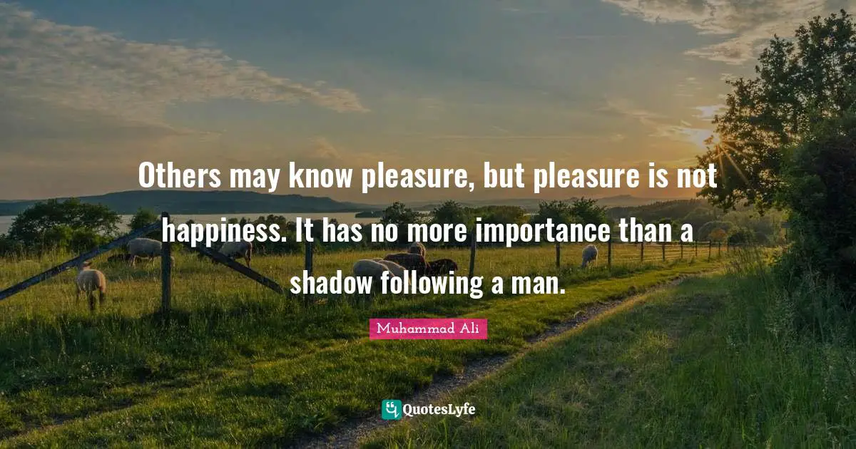 Others may know pleasure, but pleasure is not happiness. It has no more importance than a shadow following a man.