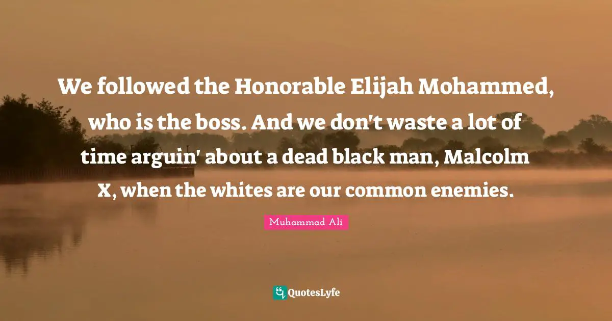 We followed the Honorable Elijah Mohammed, who is the boss. And we don't waste a lot of time arguin' about a dead black man, Malcolm X, when the whites are our common enemies.