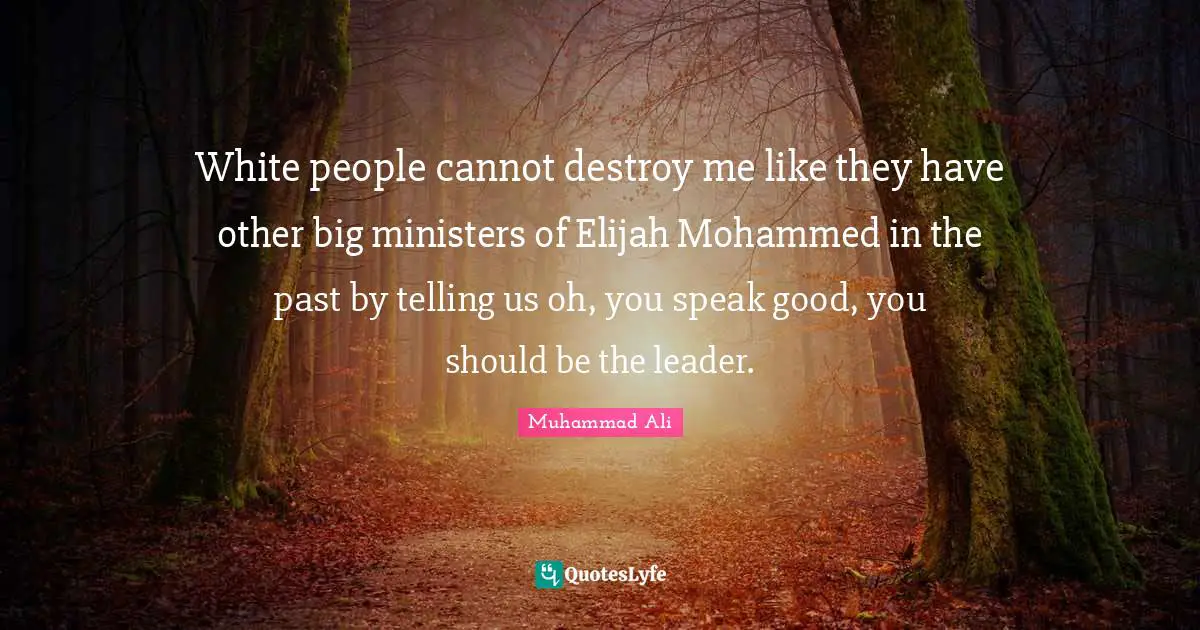 White people cannot destroy me like they have other big ministers of Elijah Mohammed in the past by telling us oh, you speak good, you should be the leader.