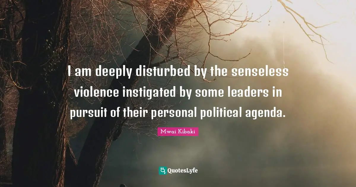 Mwai Kibaki Quotes: "I am deeply disturbed by the senseless violence instigated by some leaders in pursuit of their personal political agenda."