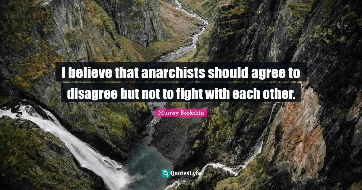 I believe that anarchists should agree to disagree but not to fight with each other.