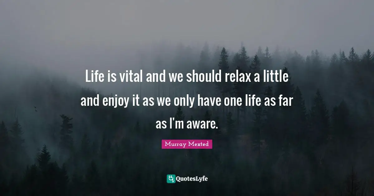 Life is vital and we should relax a little and enjoy it as we only have one life as far as I'm aware.