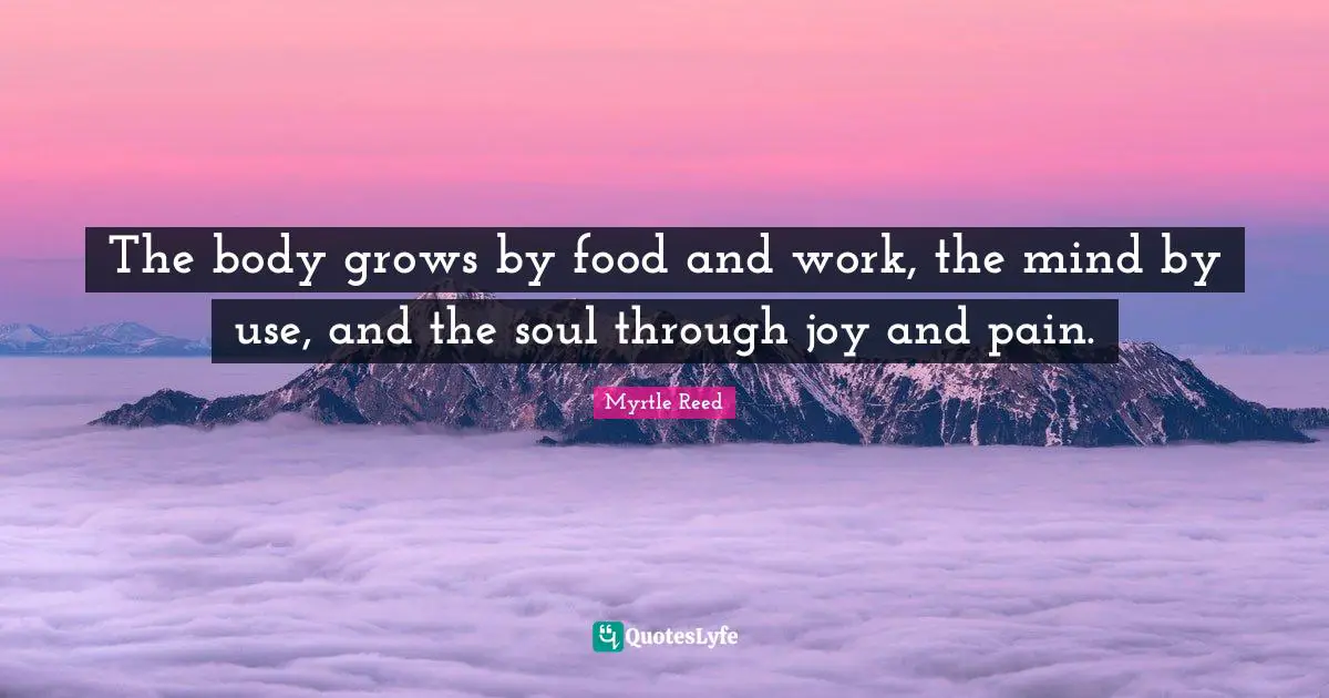 The body grows by food and work, the mind by use, and the soul through joy and pain.