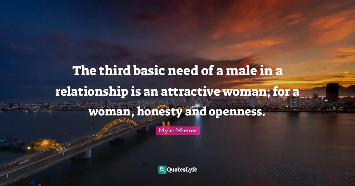 The third basic need of a male in a relationship is an attractive woman; for a woman, honesty and openness.