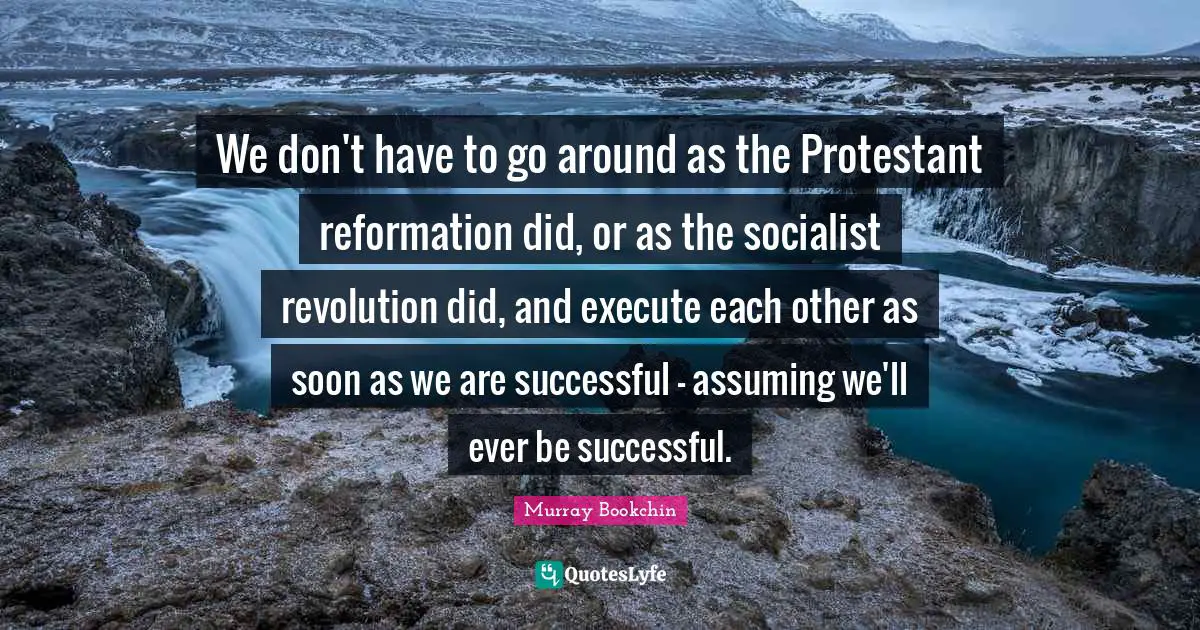 We don't have to go around as the Protestant reformation did, or as the socialist revolution did, and execute each other as soon as we are successful - assuming we'll ever be successful.