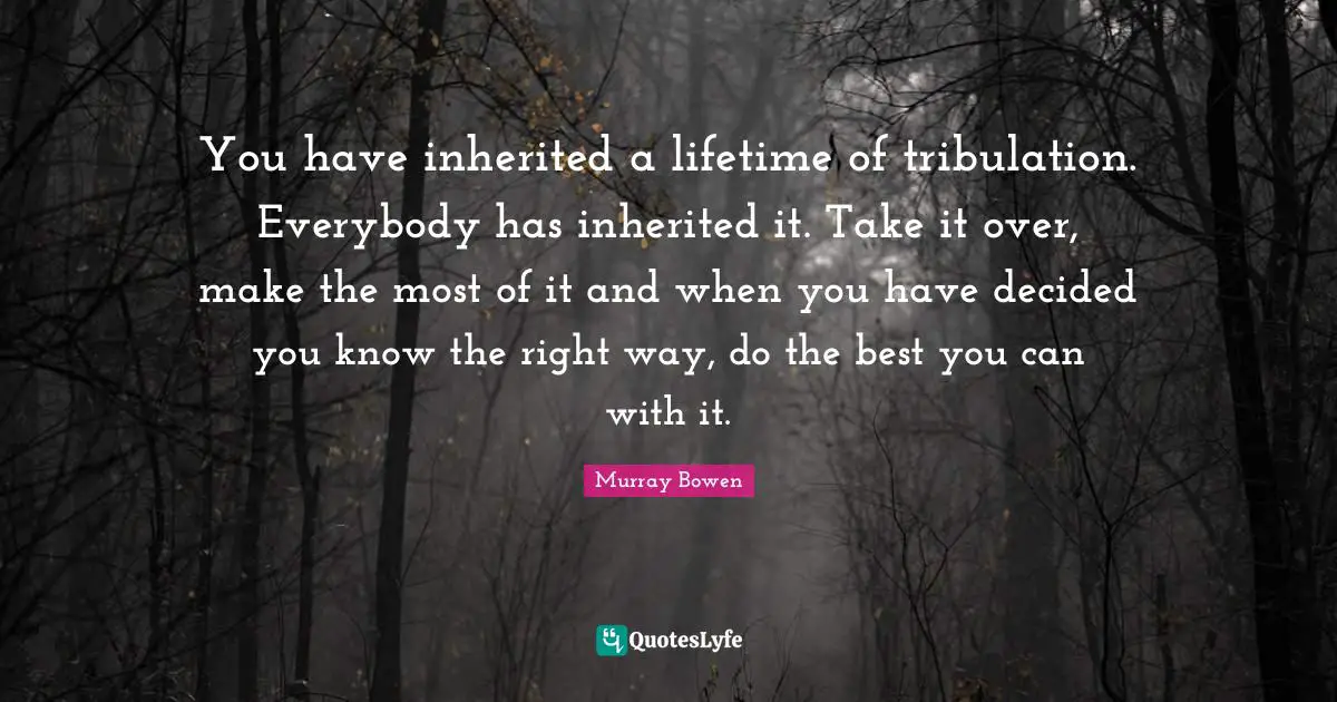 Decided Quotes: "You have inherited a lifetime of tribulation. Everybody has inherited it. Take it over, make the most of it and when you have decided you know the right way, do the best you can with it."