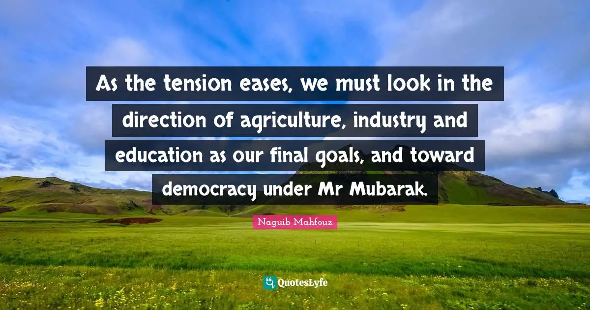 As the tension eases, we must look in the direction of agriculture, industry and education as our final goals, and toward democracy under Mr Mubarak.