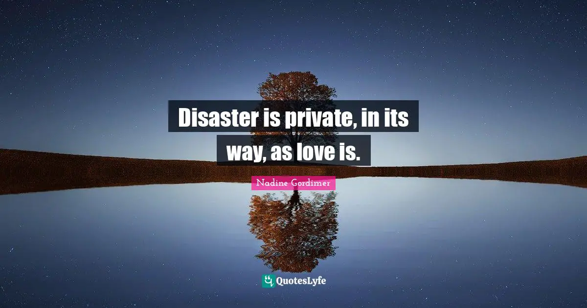 Disaster is private, in its way, as love is.