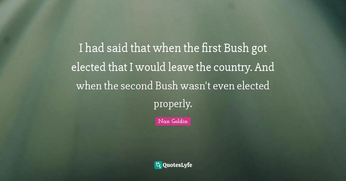 I had said that when the first Bush got elected that I would leave the country. And when the second Bush wasn't even elected properly.