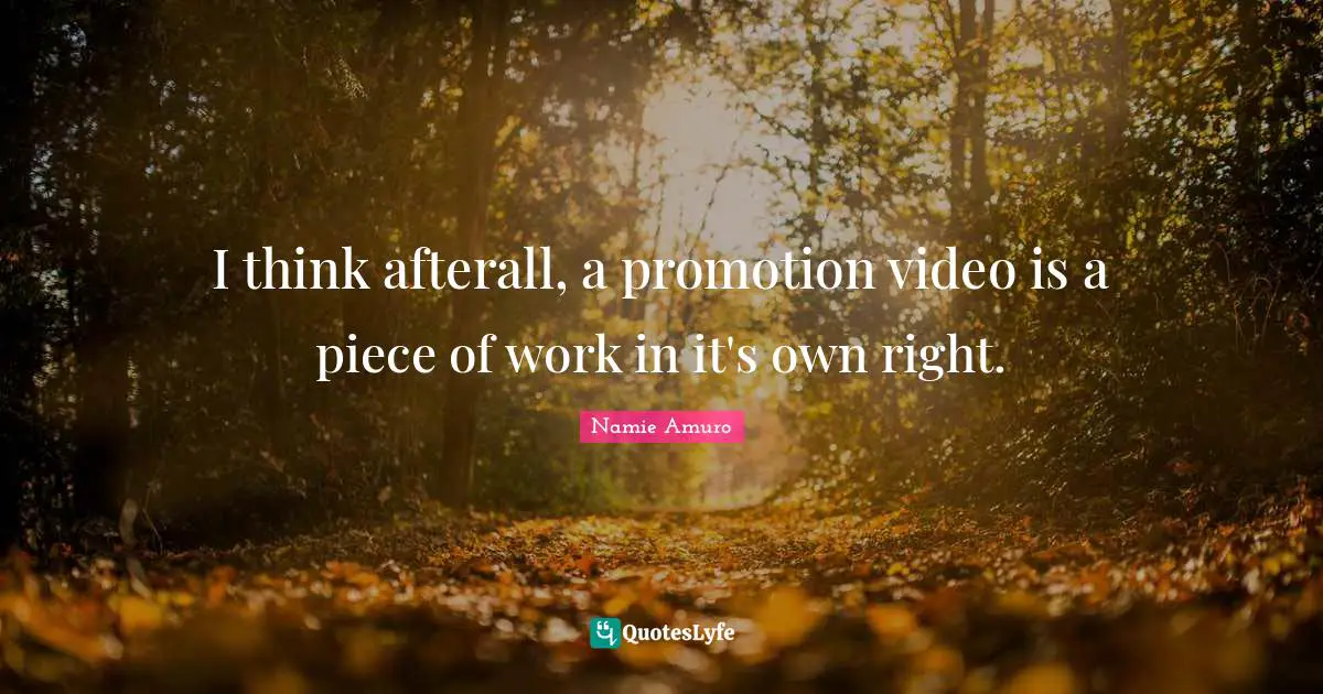 I think afterall, a promotion video is a piece of work in it's own right.