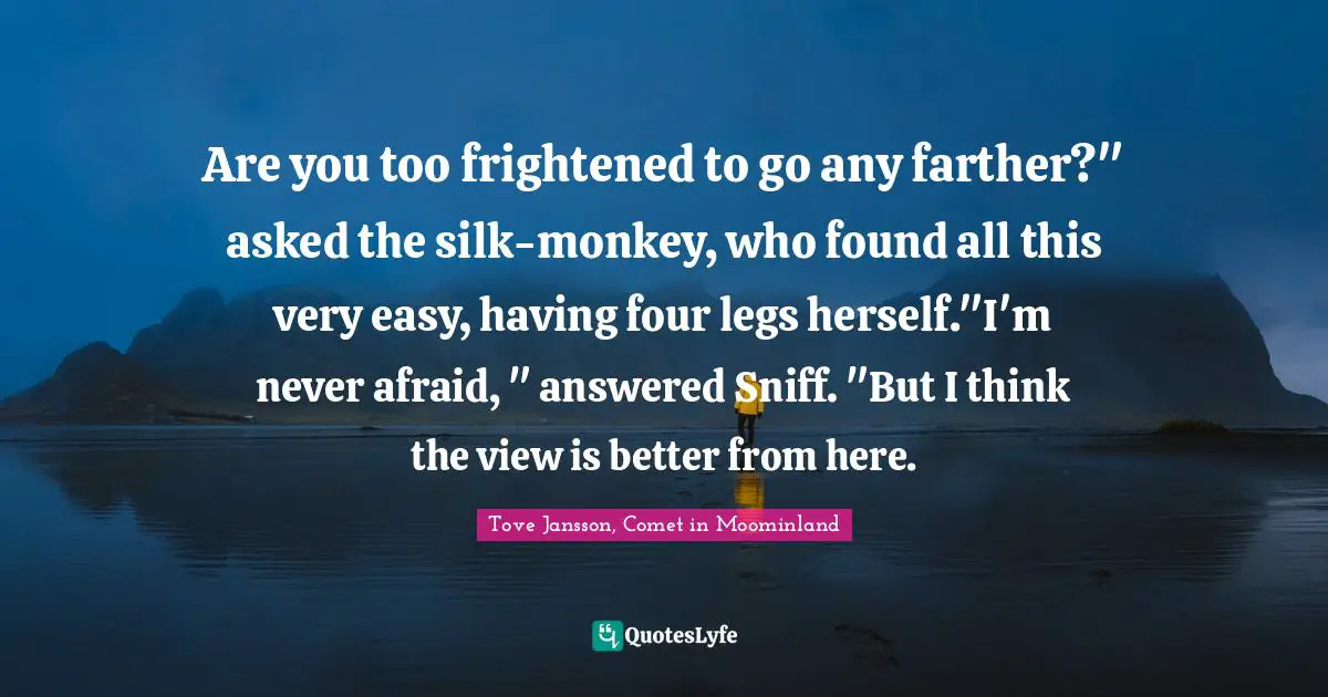 Are you too frightened to go any farther?" asked the silk-monkey, who found all this very easy, having four legs herself."I'm never afraid, " answered Sniff. "But I think the view is better from here.