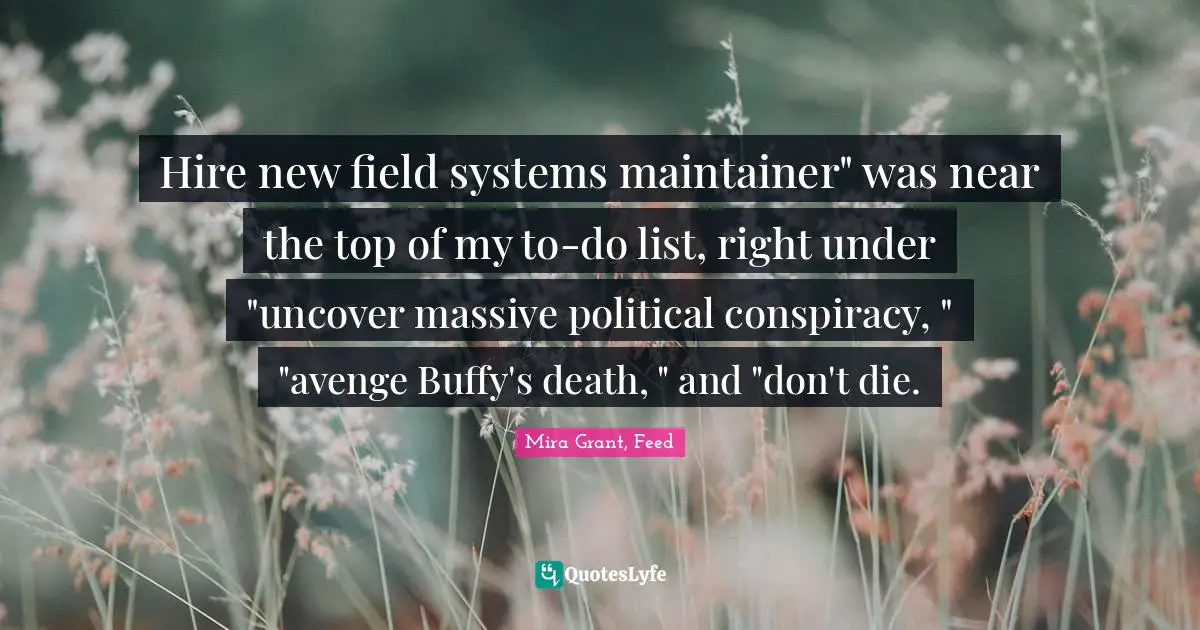 Hire new field systems maintainer" was near the top of my to-do list, right under "uncover massive political conspiracy, " "avenge Buffy's death, " and "don't die.