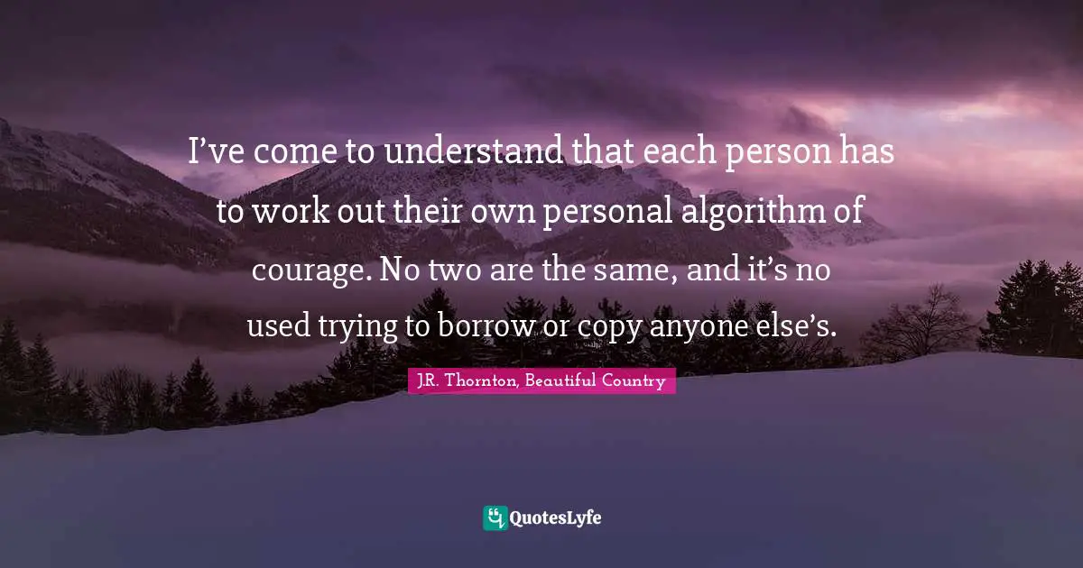 I’ve come to understand that each person has to work out their own personal algorithm of courage. No two are the same, and it’s no used trying to borrow or copy anyone else’s.