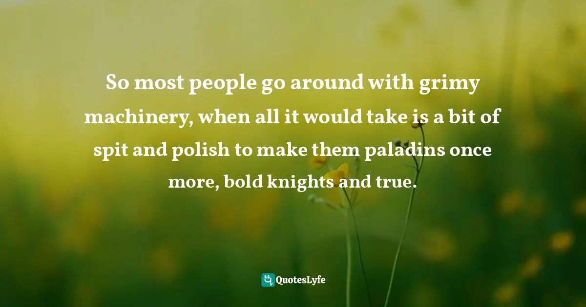 So most people go around with grimy machinery, when all it would take is a bit of spit and polish to make them paladins once more, bold knights and true.