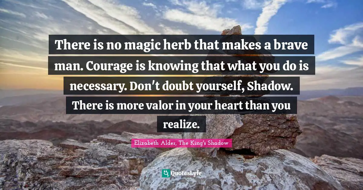 There is no magic herb that makes a brave man. Courage is knowing that what you do is necessary. Don't doubt yourself, Shadow. There is more valor in your heart than you realize.